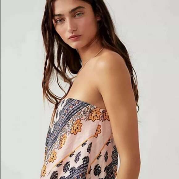 Free People Borderline Tube Top Printed Sleeveless Pink Strapless S - Picture 2 of 3